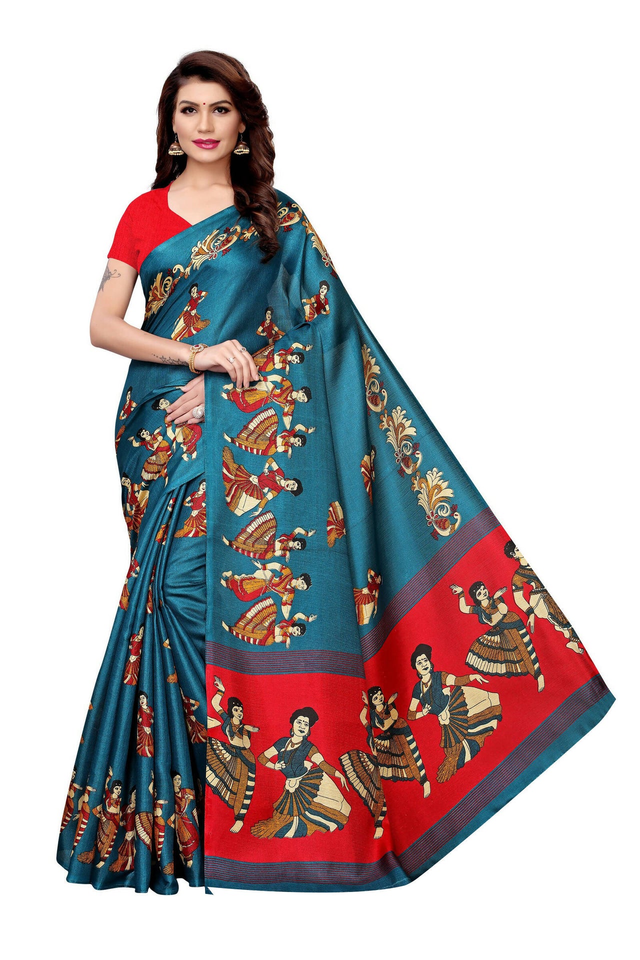 Vamika Rama Green & Red Kalamkari With Jhalar Khadi Silk Saree - Distacart