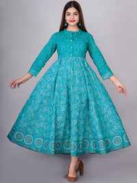 Thumbnail for Kalini Women Turquoise Blue Ethnic Motifs Printed Floral Anarkali Kurta - Distacart