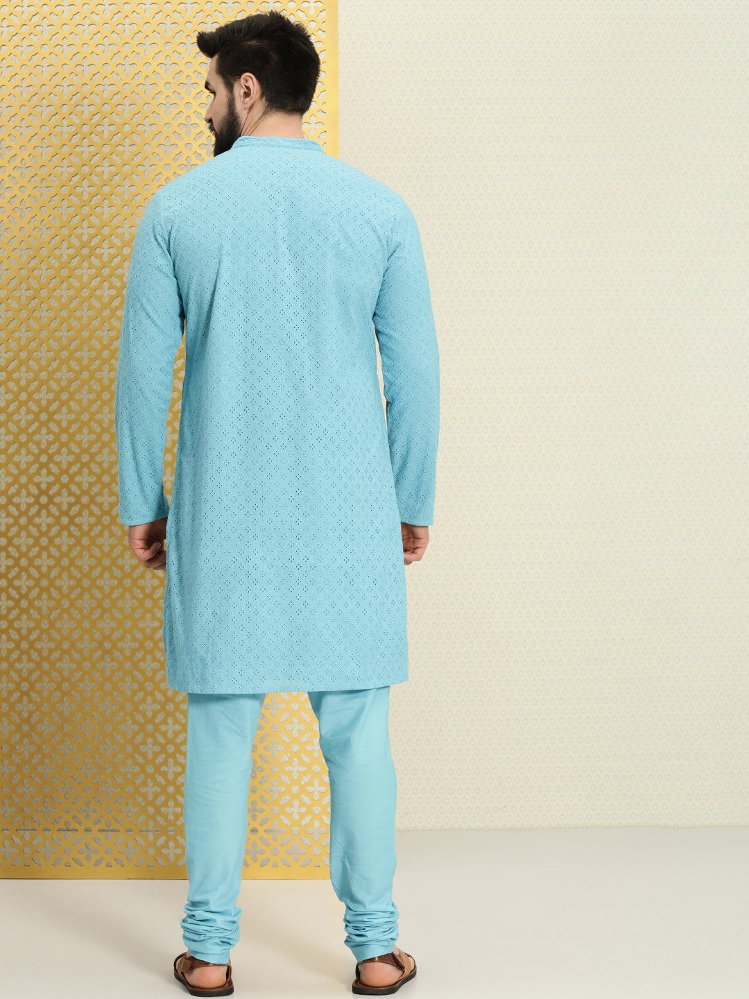 House of Pataudi Men Pure Cotton Schiffli Thread Work Jashn Kurta with Pyjamas - Distacart