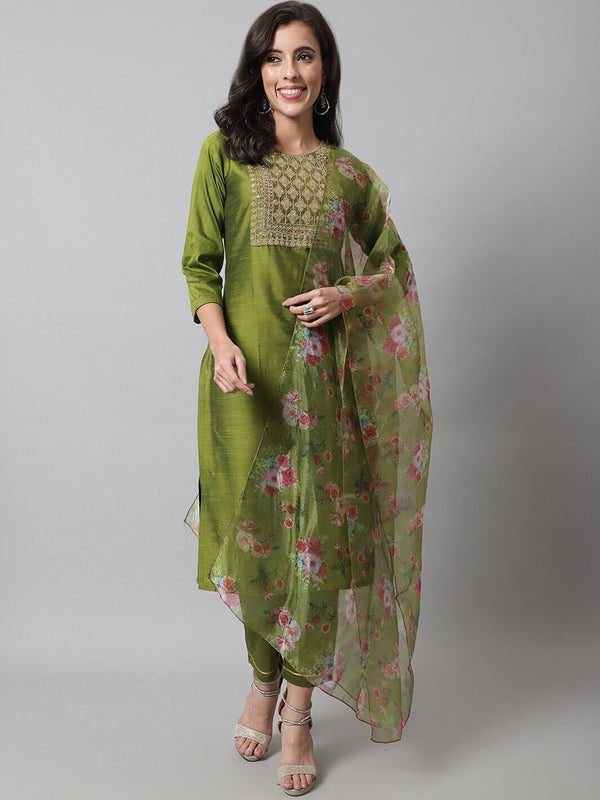 kalini ethnic motifs embroidered sequined kurta with trousers dupatta