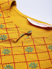 Thumbnail for All About You Women Mustard Yellow Ethnic Motifs Yoke Design Keyhole Neck Straight Kurta - Distacart