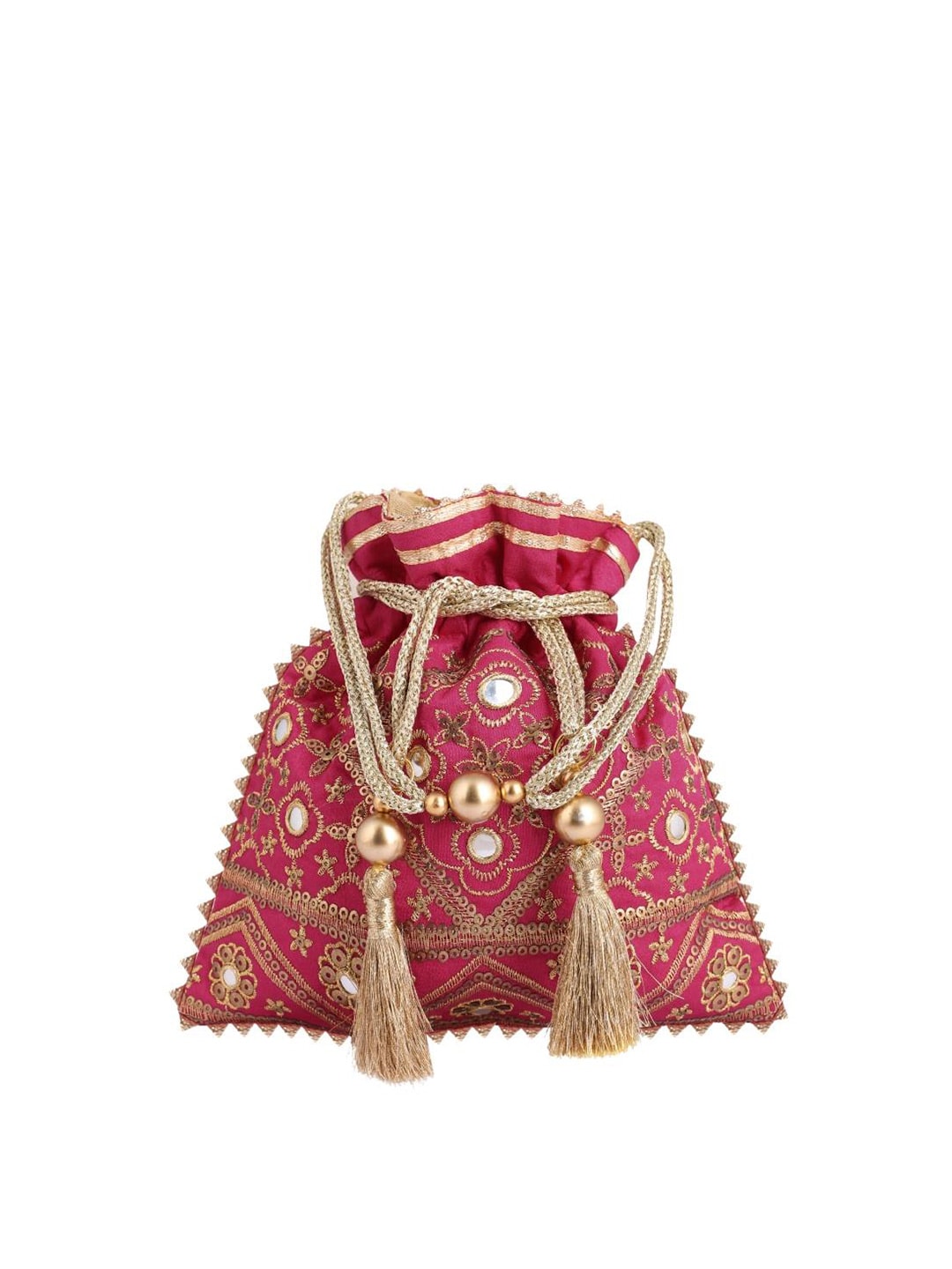 Masq Pink & Gold-Toned Embellished Embroidered Potli Clutch - Distacart