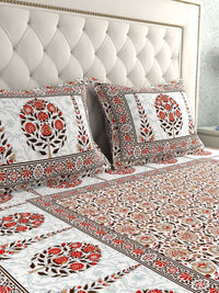 Thumbnail for LA VERNE White & Maroon Ethnic Motifs 140 TC Cotton King Bedsheet With 2 Pillow Covers - Distacart