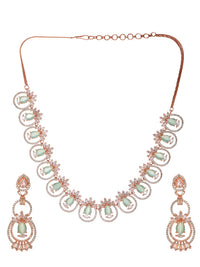 Thumbnail for Saraf RS Jewellery Rose Gold-Plated & Sea Green American Diamond Studded Jewellery Set - Distacart