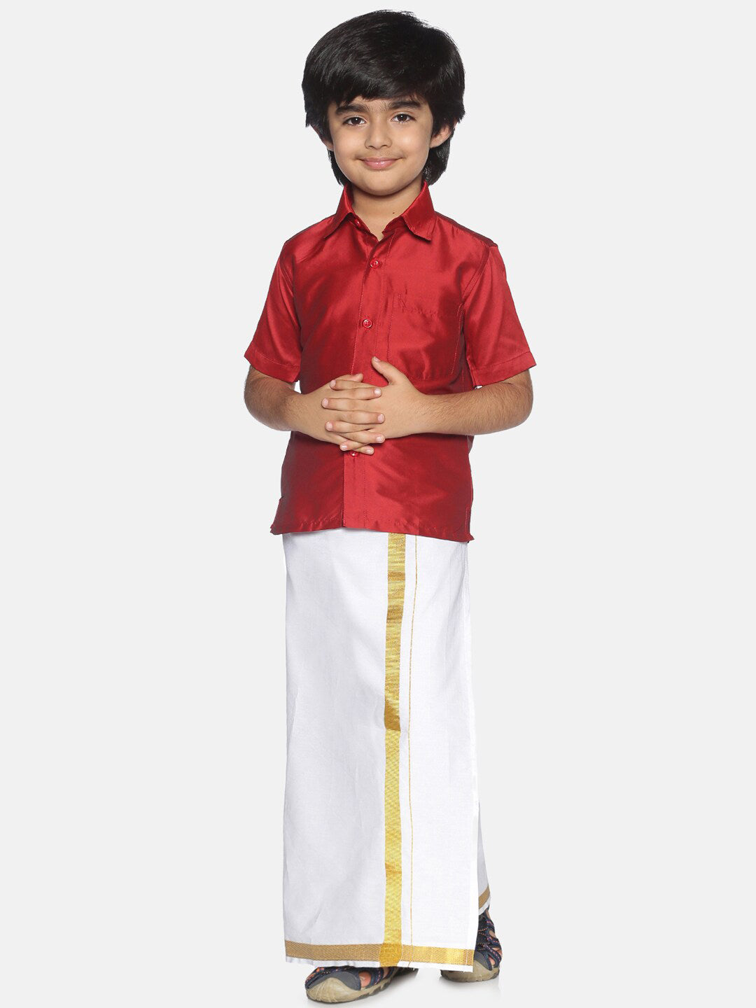 Sethukrishna Boys Red & White Shirt and Veshti Set - Distacart