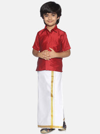 Thumbnail for Sethukrishna Boys Red & White Shirt and Veshti Set - Distacart