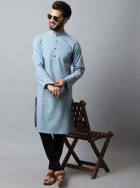 Thumbnail for Even Apparels Blue Color Cotton Pure Cotton Men's Kurta With Side Placket (SLD1156) - Distacart