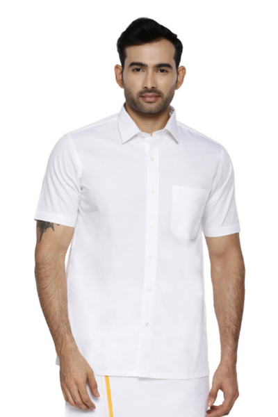 Ramraj Cotton Mens Half Sleeve Formal 100 % Cotton White Shirt - Distacart