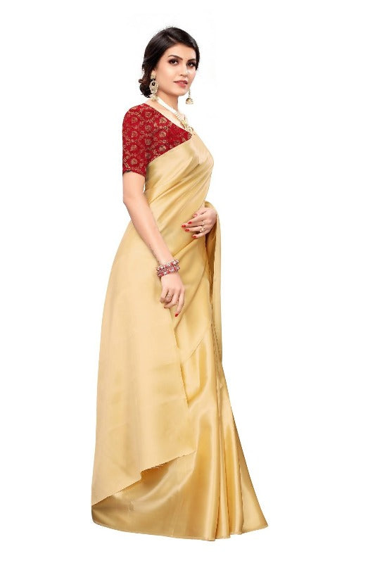 Vamika Golden Satin Designer Saree (GOLD DUST Red)	