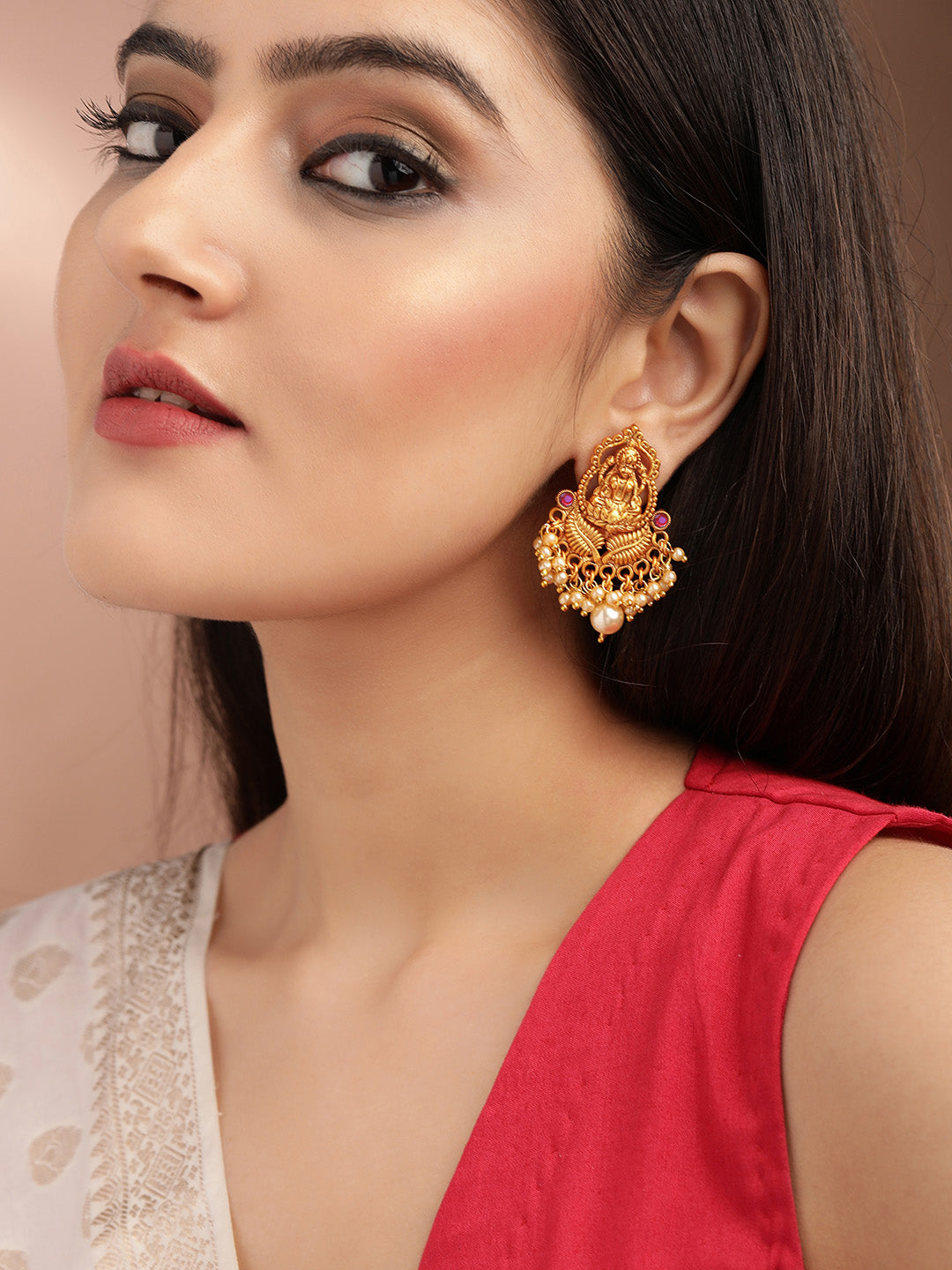 Buy CZ Red Green Kemp and Pearls Chandbali Earrings Online in India - Etsy