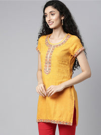 Thumbnail for Souchii Women Yellow Embroidered Thread Work Kaftan Kurta - Distacart