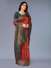 Thumbnail for Kalini Ethnic Motifs Woven Design Zari Silk Cotton Kanjeevaram Saree - Distacart