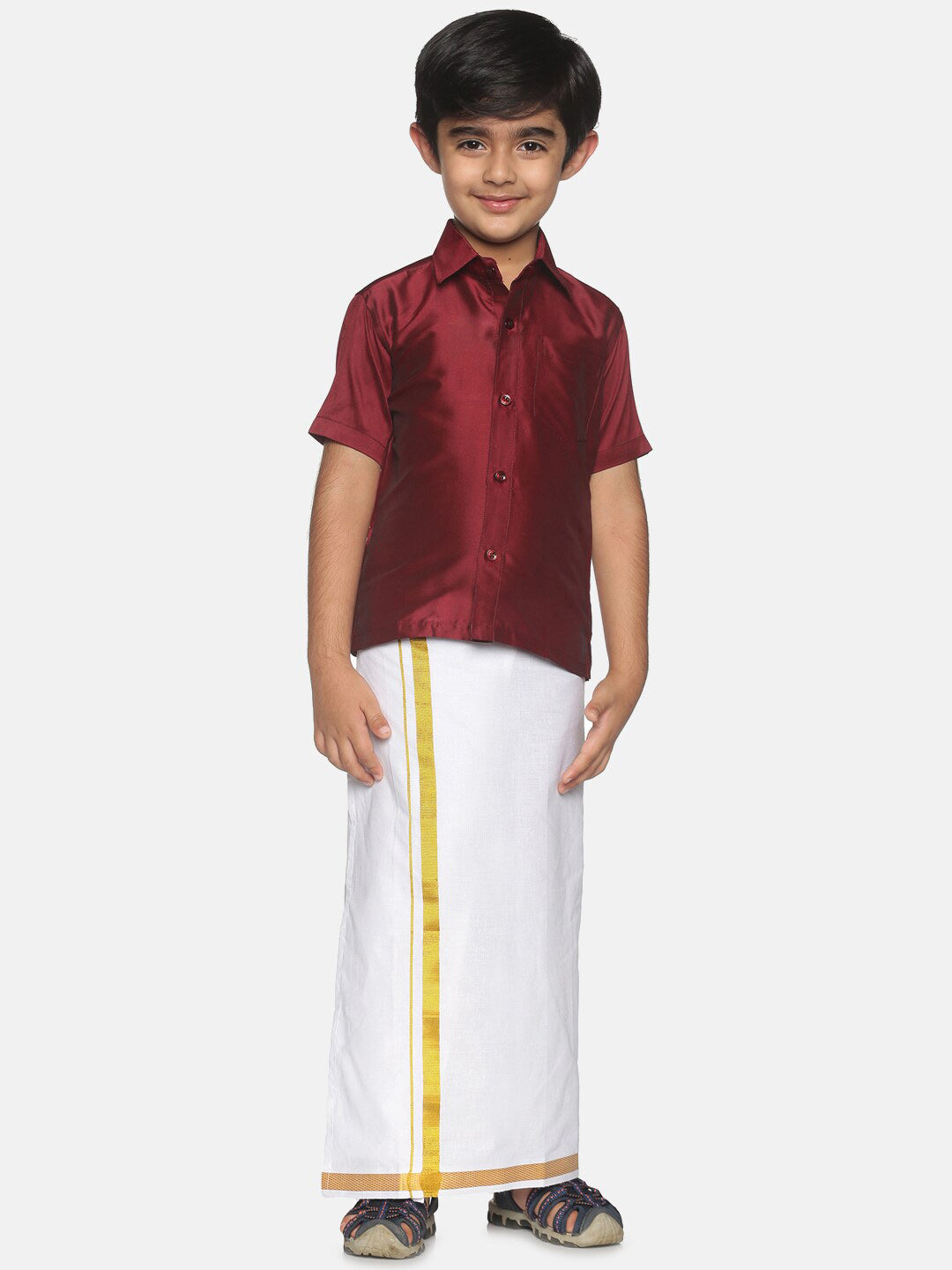 Sethukrishna Boys Maroon Shirt And Veshti Set - Distacart