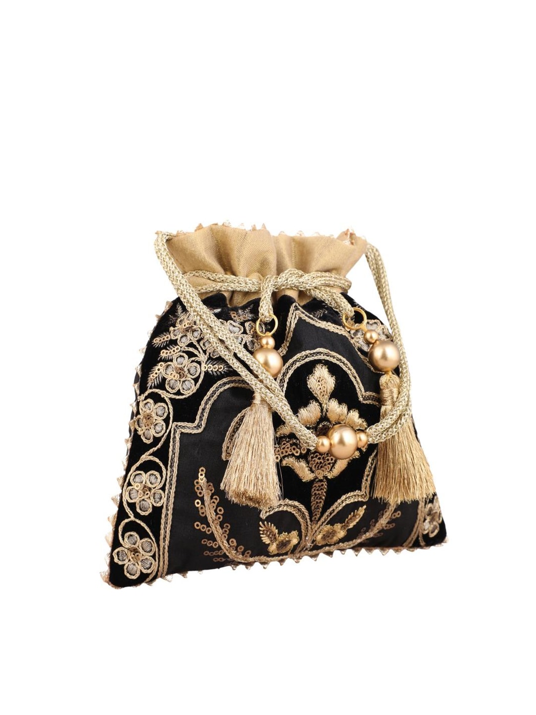 Masq Black & Gold-Toned Embellished Embroidered Potli Clutch - Distacart