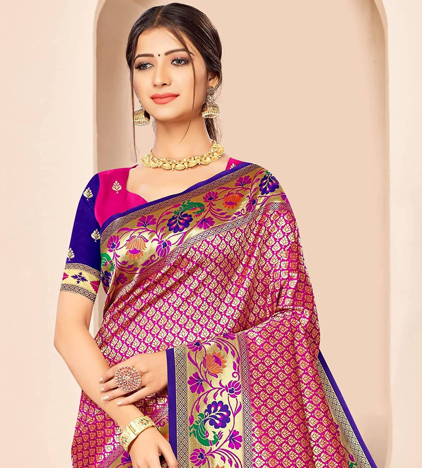 Buy Jaanvi fashion Women's Silk With Zari Work Saree With Blouse