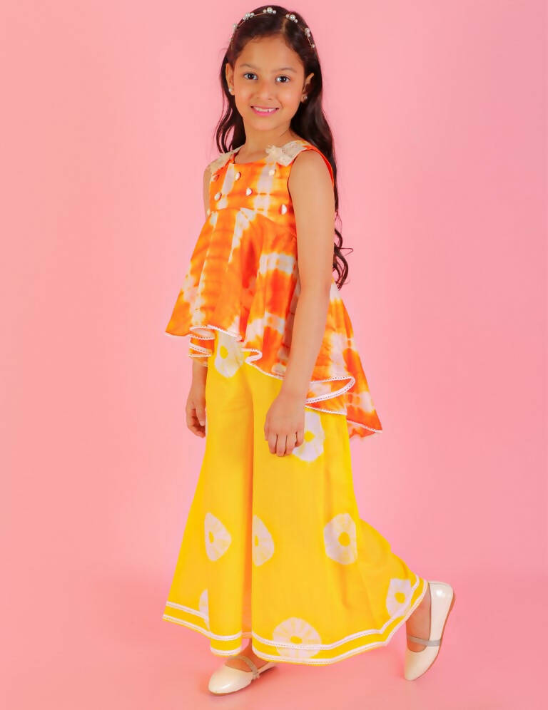 Lil Drama Girls Fusion Flared Palazzo With Top - Orange - Distacart