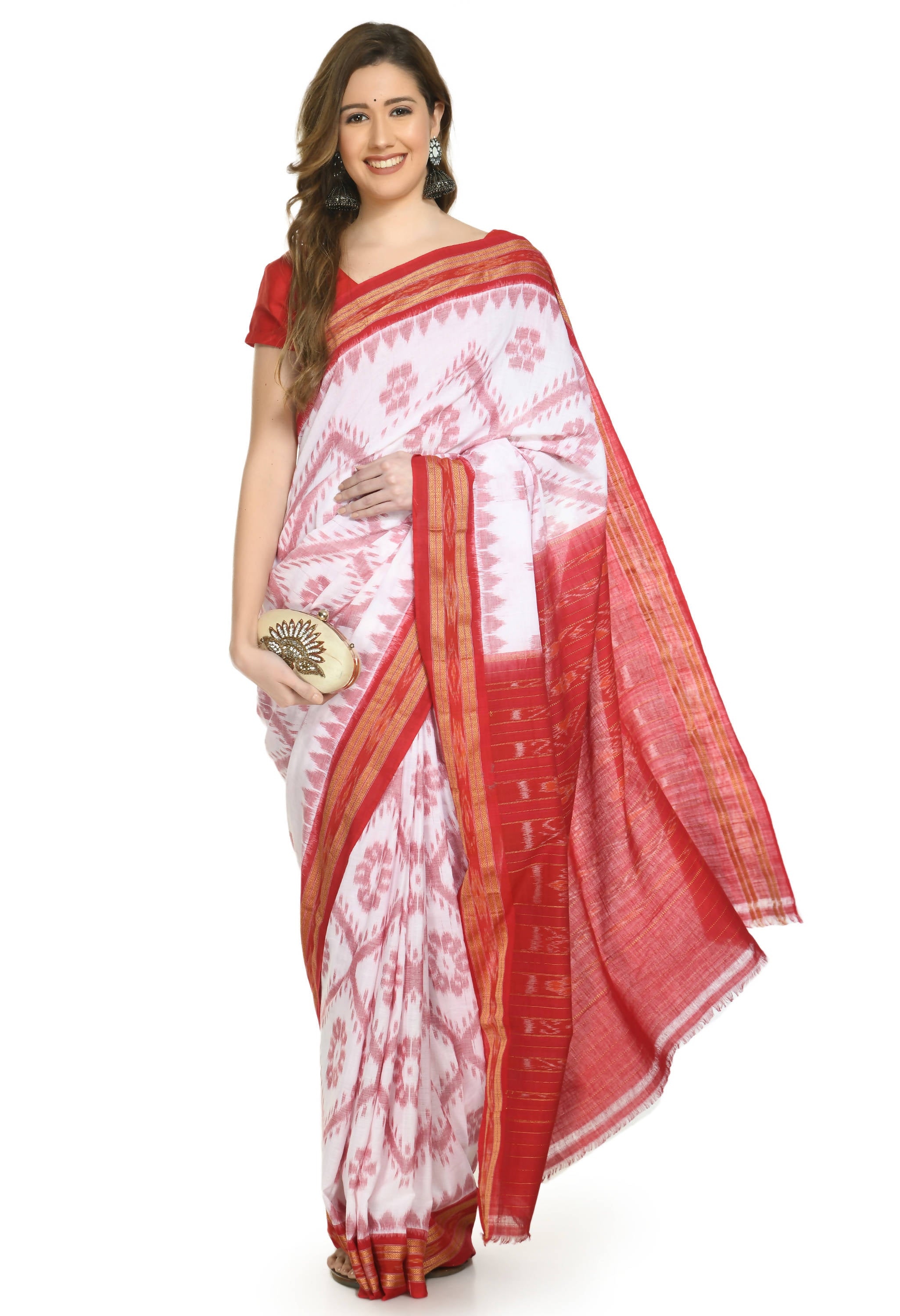 Shop White Tussar Silk Sari Online in USA with Maroon Border – Pure Elegance