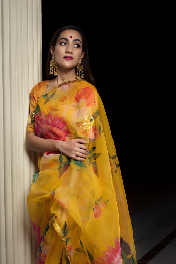 Yellow & White Organza Saree Set Design by Samant Chauhan at Pernia's Pop  Up Shop 2024