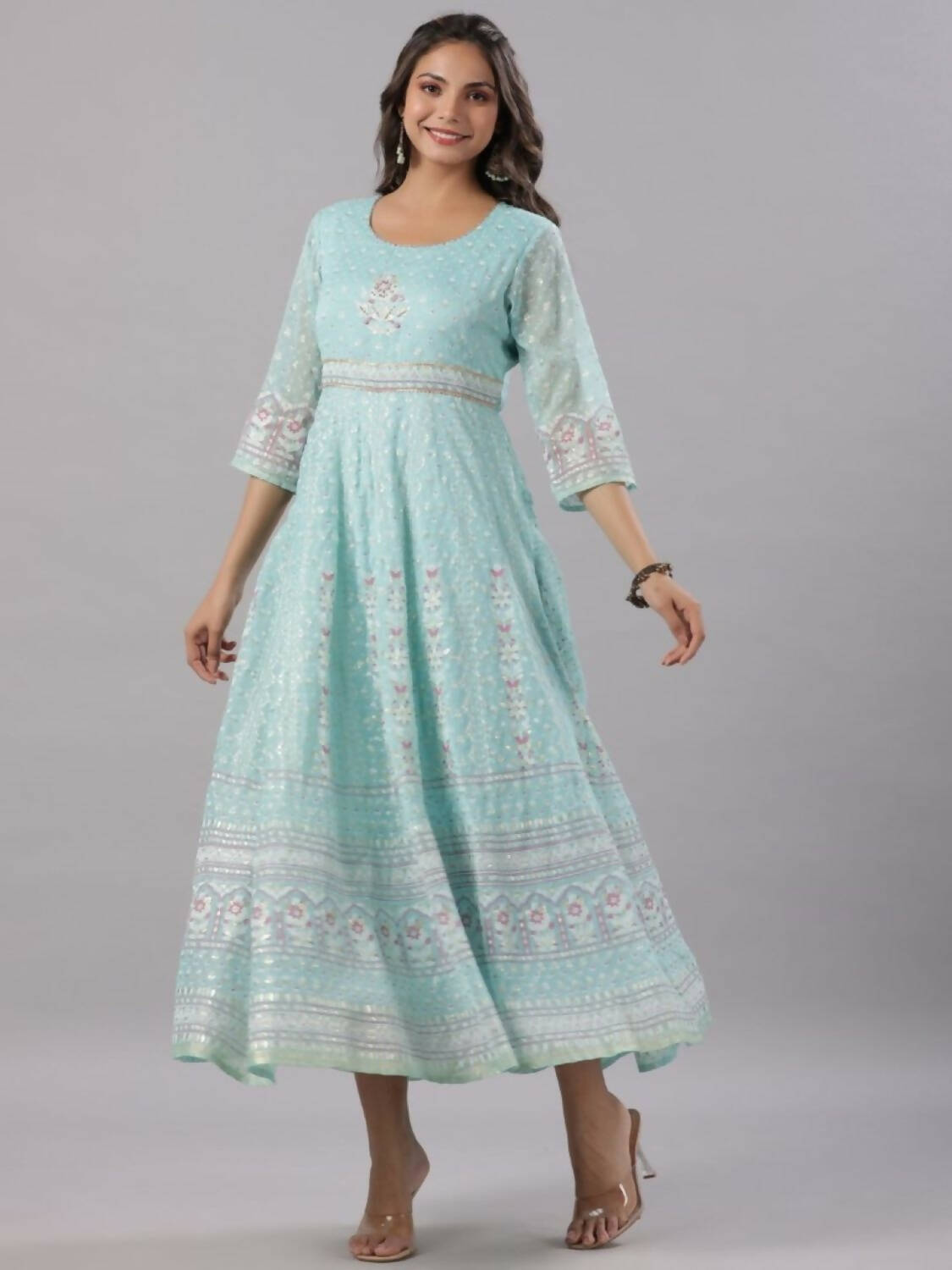 Buy Juniper Women Sky Blue Chiffon Dobby Printed Maxi Dress Online