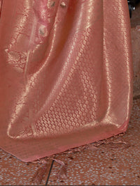 Thumbnail for Mitera Pink & Gold-Toned Woven Design Zari Silk Blend Banarasi Saree - Distacart