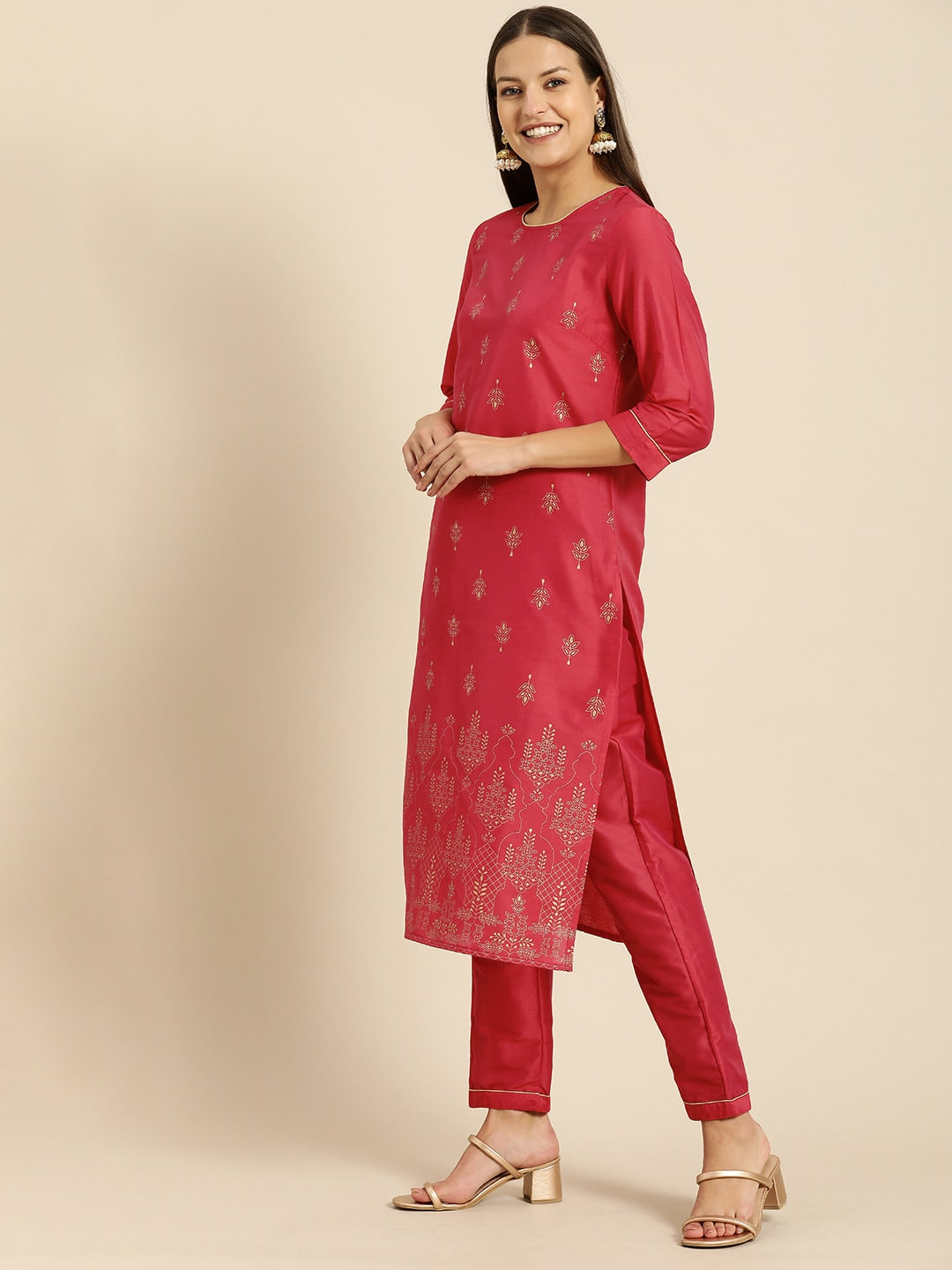 All About You Women Red Ethnic Motifs Kurta with Trousers - Distacart