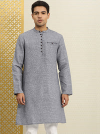 Thumbnail for House of Pataudi Men Navy Blue & White Woven Design Straight Kurta - Distacart