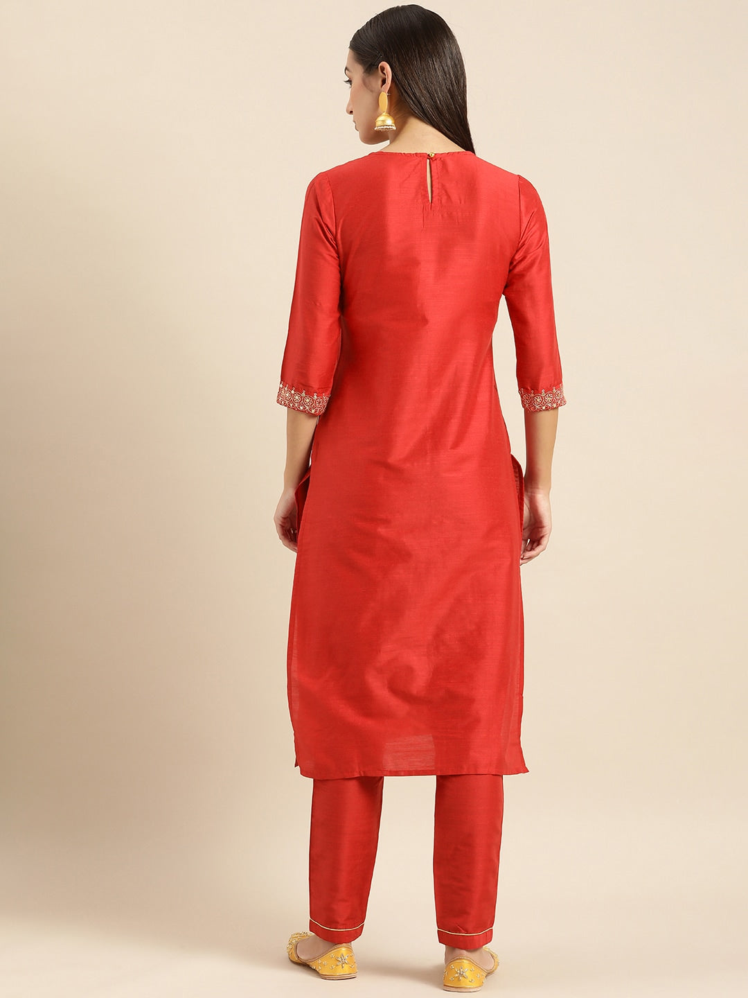 All About You Women Red Woven Design Kurta with Trousers - Distacart