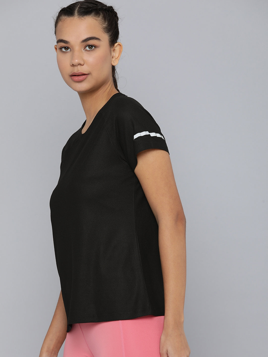 HRX by Hrithik Roshan Women Black Rapid-Dry T-shirt with Reflective Strips - Distacart