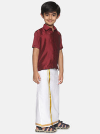 Thumbnail for Sethukrishna Boys Maroon Shirt And Veshti Set - Distacart