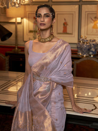 Thumbnail for Mitera Lavender & Gold-Toned Ethnic Motifs Zari Silk Blend Banarasi Saree - Distacart