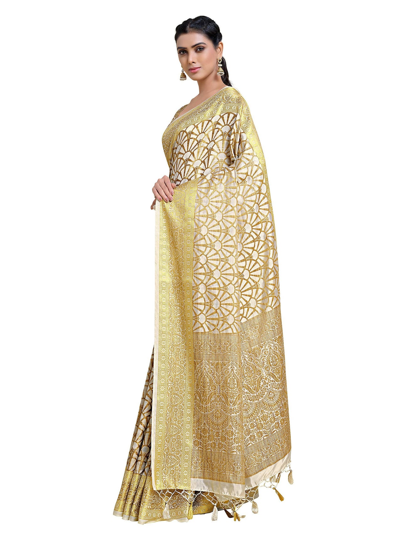 Mimosa Women's Off-White Kanjivaram Art Silk Saree - Distacart