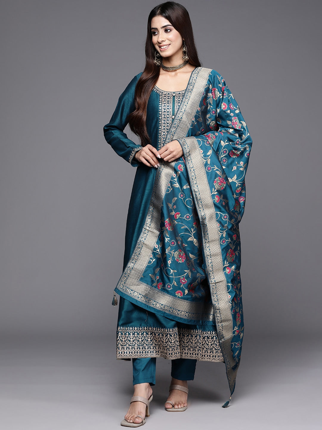 anubhutee Women's Cotton Sky Blue Gota Patti work Solid Straight Kurta Suit  Set with Trousers : Amazon.in: Fashion