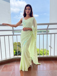 Thumbnail for Mitera Green Embellished Sequinned Saree - Distacart