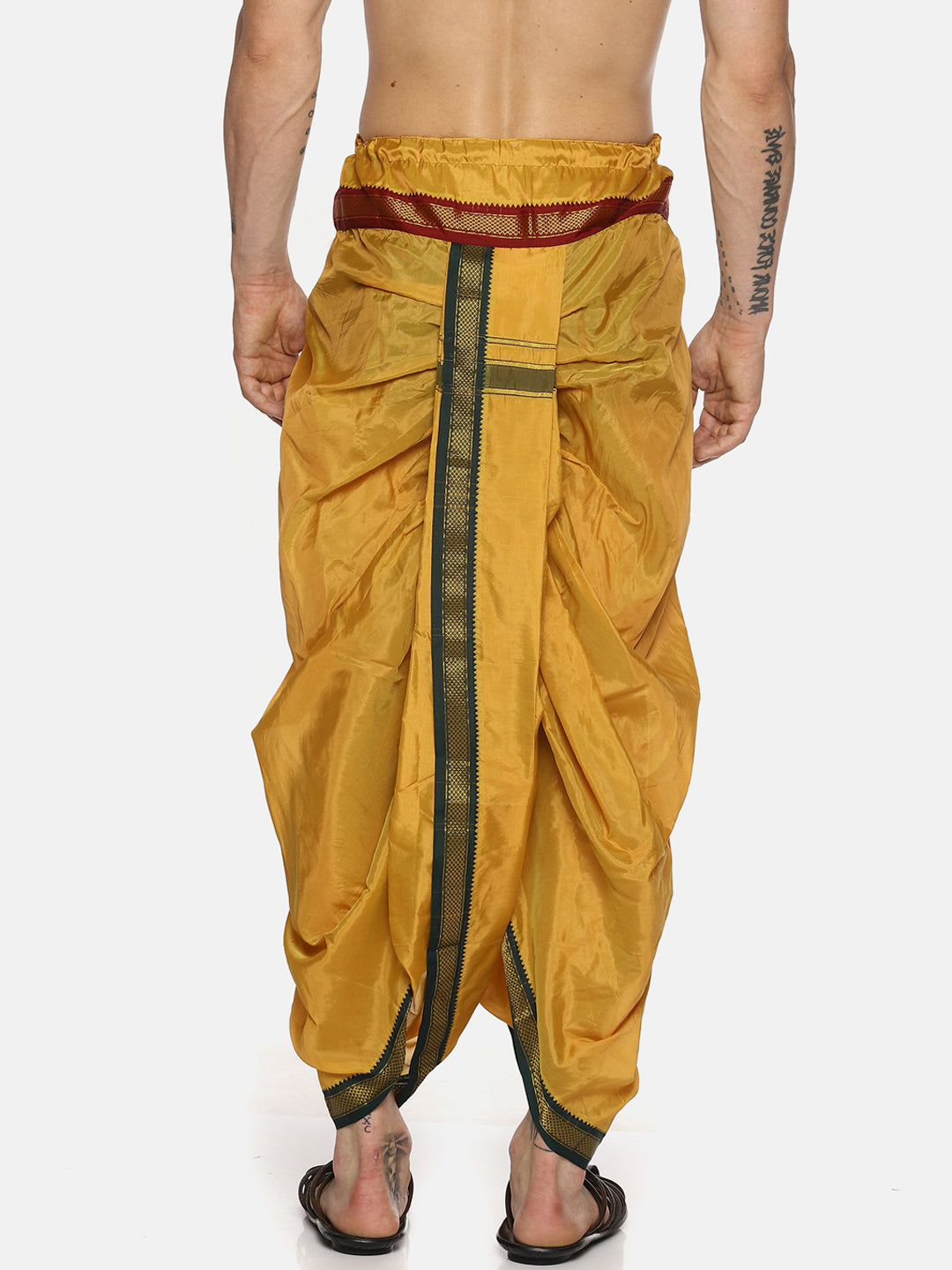 Sethukrishna Men Yellow Solid Readymade Dhoti Pants With Angavastram - Distacart