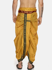 Thumbnail for Sethukrishna Men Yellow Solid Readymade Dhoti Pants With Angavastram - Distacart
