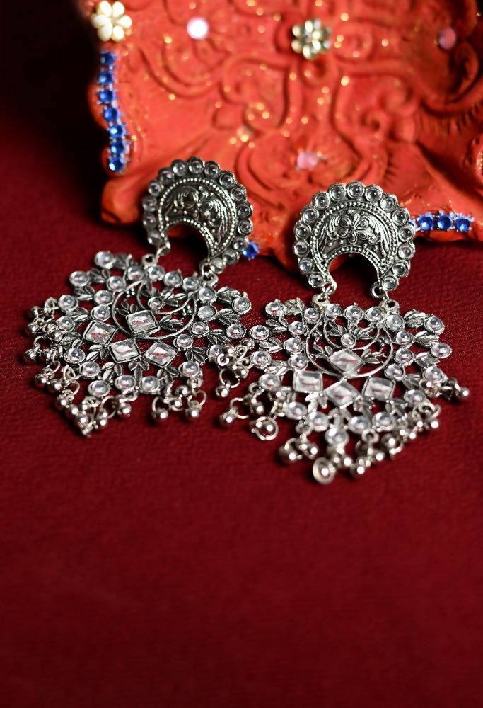 Shop Oxidised Black Metal Floral Jhumka Earrings Online at Best Price |  Cbazaar