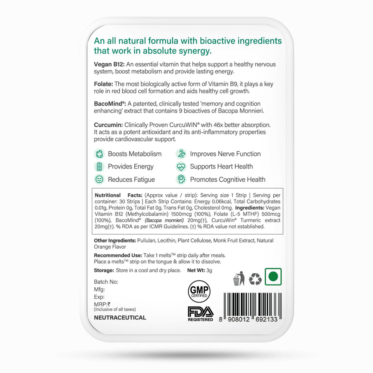 Wellbeing Nutrition Melts Vegan Vitamin B12 Thin Strips-Misty Orange Mint Flavor - Distacart