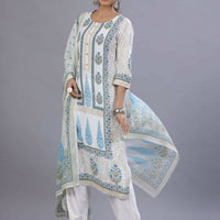 Thumbnail for Juniper Women Blue Rayon Printed Kurta, Pants and Dupatta Set - Distacart