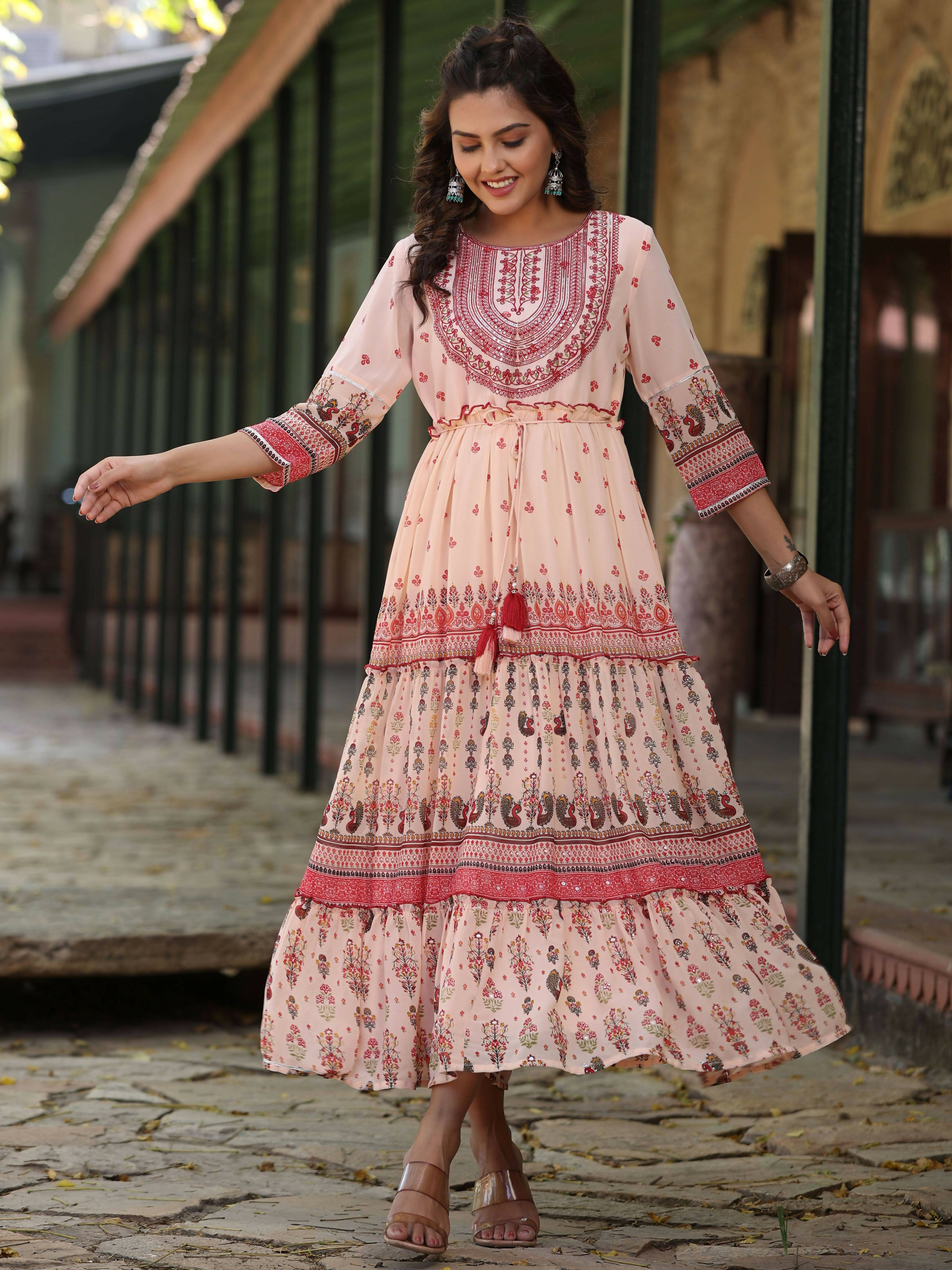 georgia peach embroidered dress - Buy Designer Ethnic Wear for Women Online  in India - Idaho Clothing