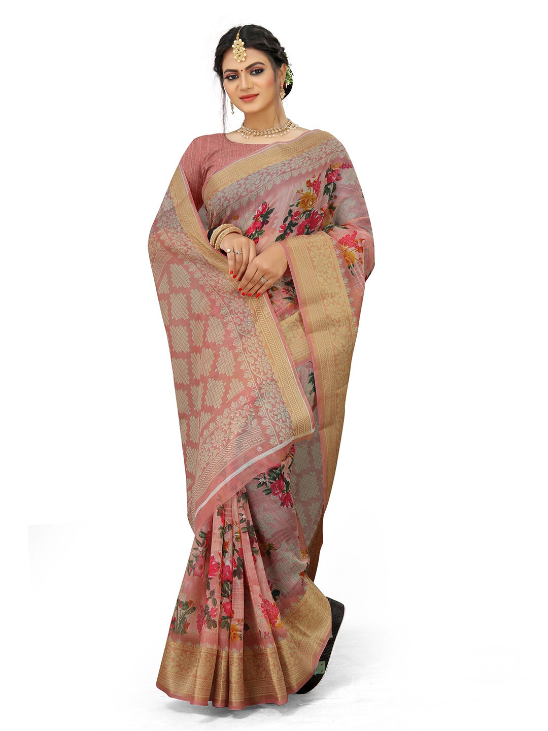 Kalini Floral Printed Art Silk Half and Half Mysore Silk Saree - Distacart