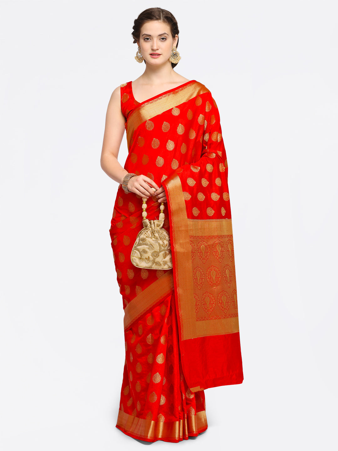 Saree Mall Red Silk Blend Woven Design Kanjeevaram Saree - Distacart