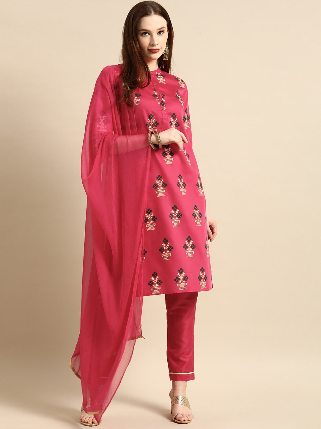 All About You Women Pink Ethnic Motifs Printed Kurta with Trousers & With Dupatta - Distacart