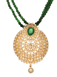 Thumbnail for Saraf RS Jewellery GoldPlated Polki Studded With Beads Handcrafted Jewellery Set - Distacart