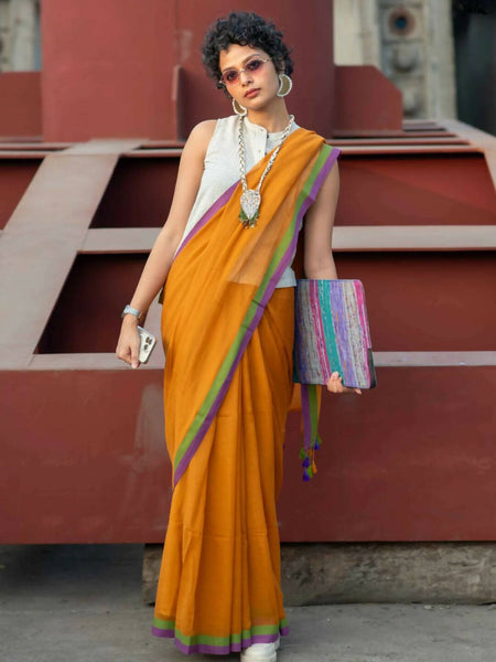 Suta Mustard Solid Mul Cotton Saree - Distacart