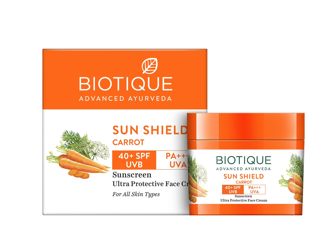 Biotique Advanced Ayurveda Bio Carrot 40+ SPF UVA/UVB Sunscreen Ultra Soothing Face Cream - Distacart