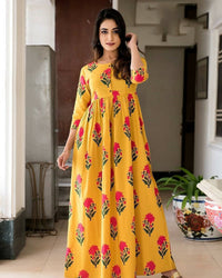 Thumbnail for Partywear Designer Gold Yellow Pure Maslin Gown - Anbazaar - Distacart