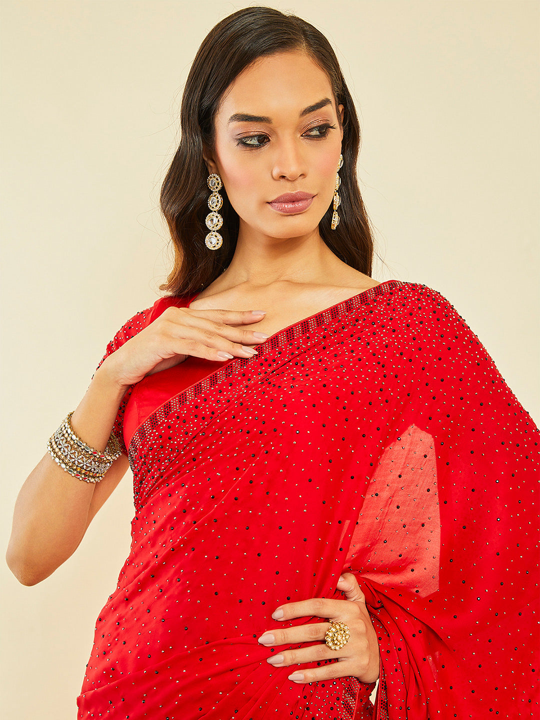 Soch Red Embellished Saree - Distacart