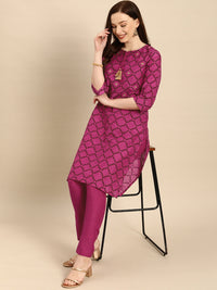 Thumbnail for All About You Women Purple & Maroon Printed Kurta with Trousers - Distacart