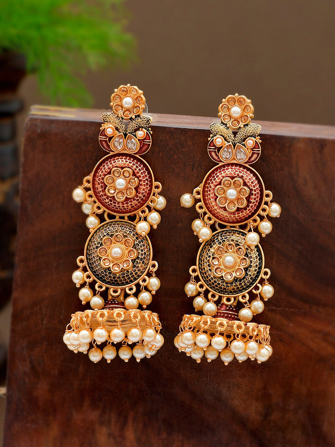 Maroon Kundan Earrings for Party | FashionCrab.com