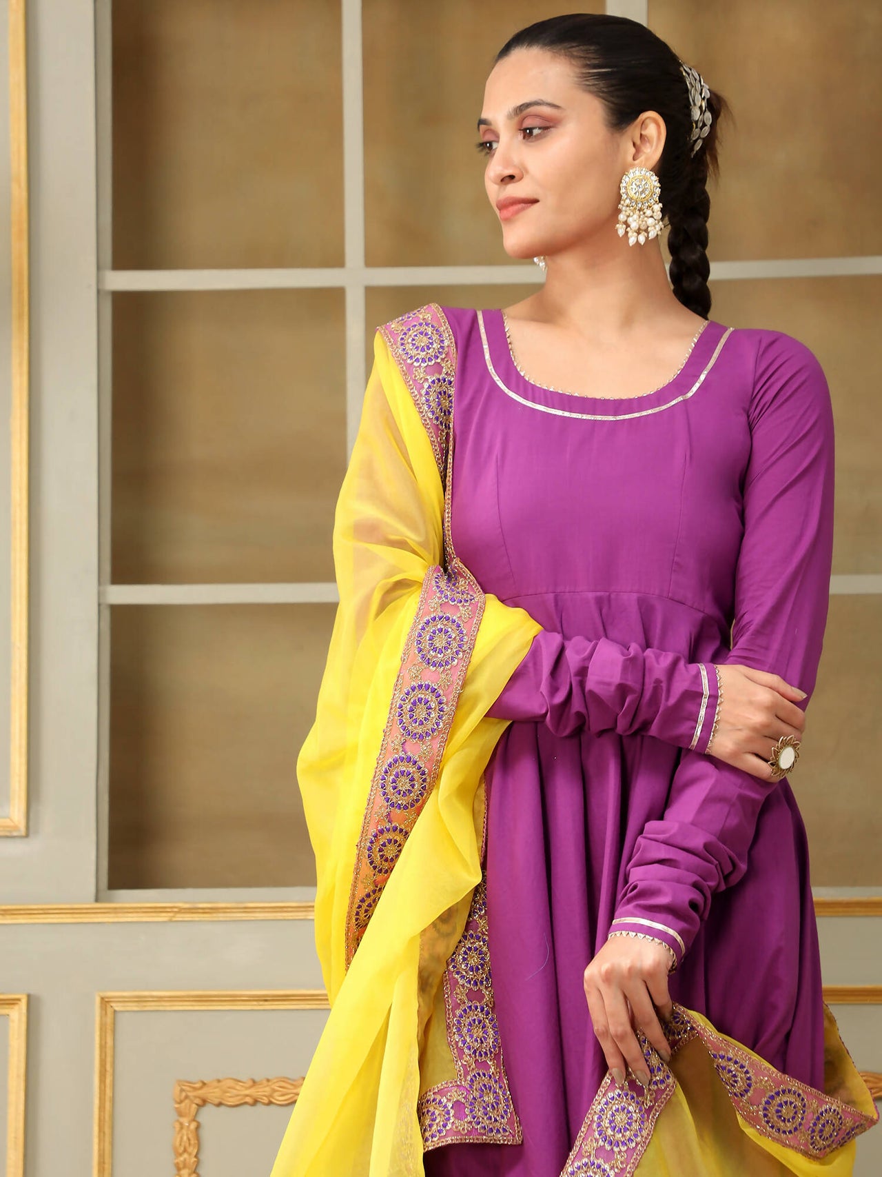 Pomcha Jaipur Purple Saadgi Bagni Lace Anarkali Set - Distacart